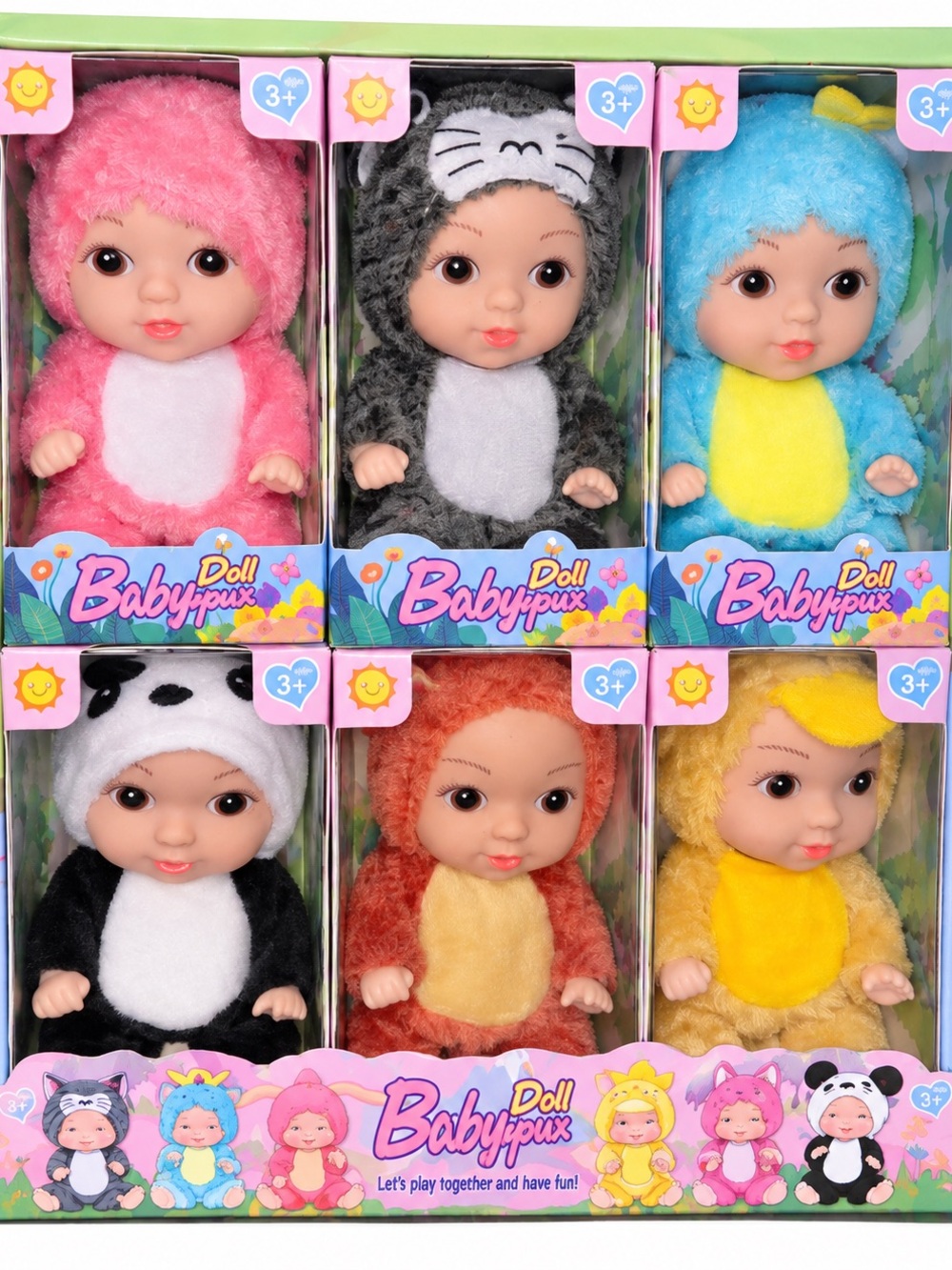 Plush Costume Baby Doll - Pink, Gray, Blue, Black, Orange, Yellow